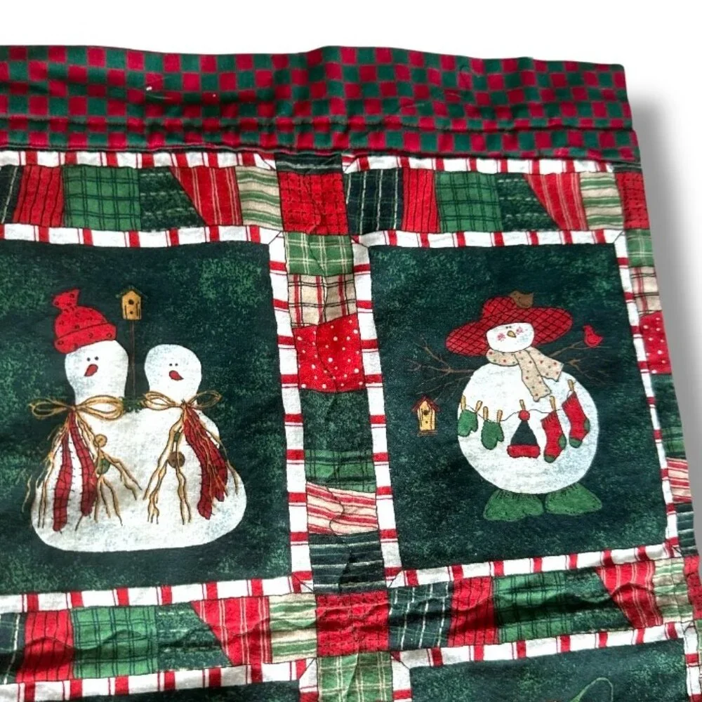 Vintage Handmade Christmas Snowman Appliqué Hanging Quilted Blanket Xmas Holiday